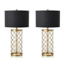 2X Golden Hollowed Out Base Table Lamp with Dark Shade