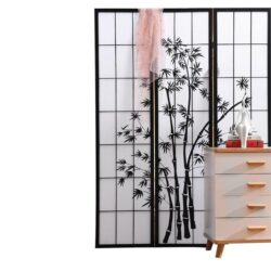 3 Panel Free Standing Foldable Room Divider Privacy Screen Bamboo Print