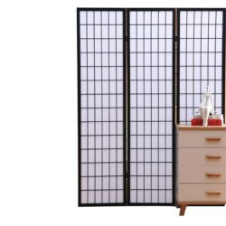3 Panel Free Standing Foldable Room Divider Privacy Screen Black Frame