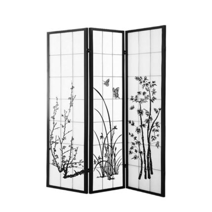 3 Panel Room Divider Privacy Screen Door Pine Wood Stand Fringe