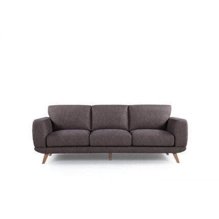 3 Seater Sofa Brown Fabric Lounge Set for Living Room Couch with Solid Wooden Frame
