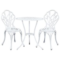 3PC Outdoor Setting Cast Aluminium Bistro Table Chair Patio White
