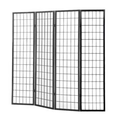 4 Panel Free Standing Foldable Room Divider Privacy Screen Black Frame