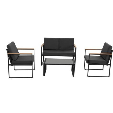 4PC Outdoor Wood Arm Chair & Table Set-Dark Grey