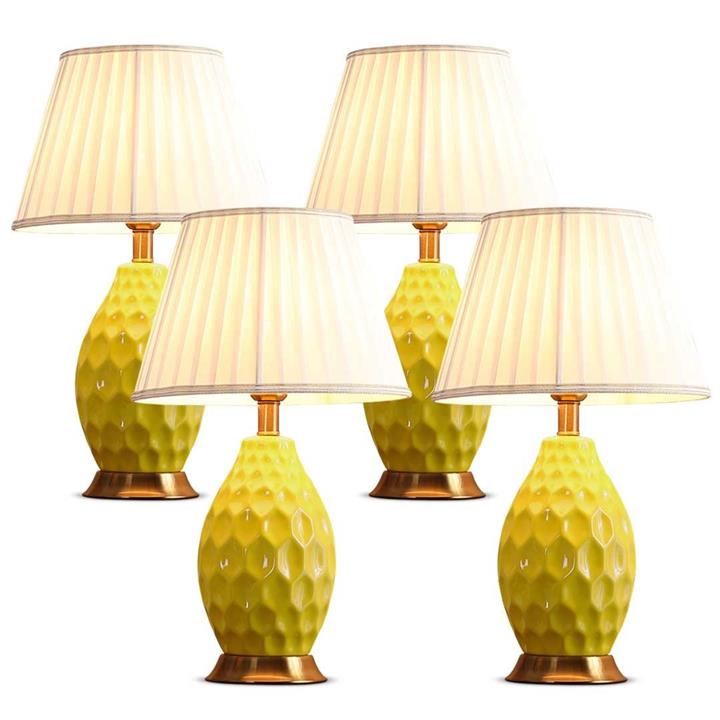 4X Textured Ceramic Oval Table Lamp with Gold Metal Base Yellow