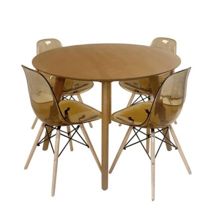5Pc Dining Set Alexandria Round Dining Table 110cm W/ 4Pc Jackson Dining Chairs Brown