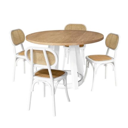 5Pc Dining Set Havana Dining Table 120cm W/ 4Pc Lima Rattan Dining Chairs White