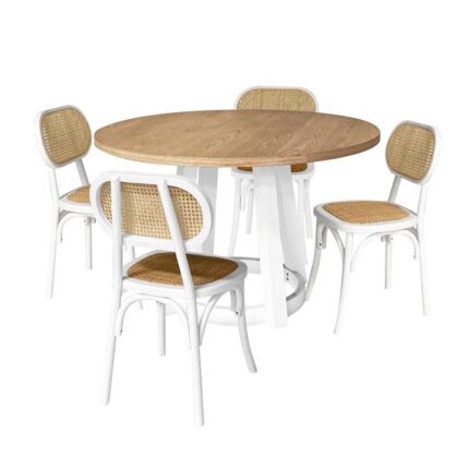 5Pc Dining Set Havana Dining Table 120cm W/ 4Pc Lima Rattan Dining Chairs White