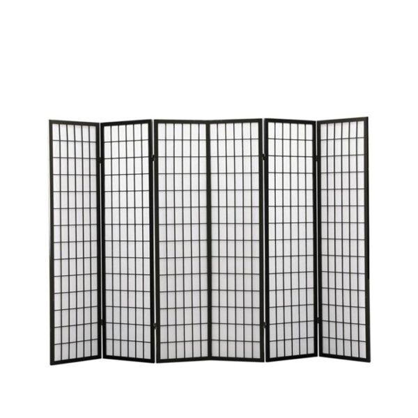 6 Panel Free Standing Foldable Room Divider Privacy Screen Black Frame