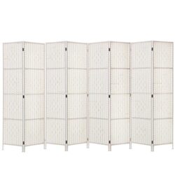 8 Panels Room Divider Screen Privacy Rattan Timber Fold Woven Stand White