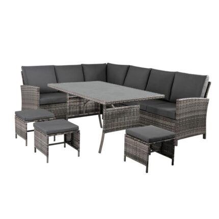 9 Seater Outdoor PE Wicker Lounge Dining Set-Grey