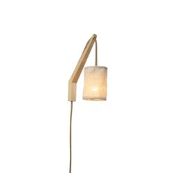 Alisa Rustic Linen Shade Wood Frame Wall Lamp Light Natural