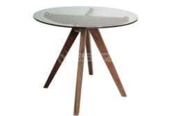 Amelia Collection Round Glass Dining Table - 90cm - Walnut