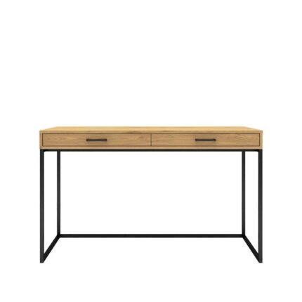 Amsterdam 2-Drawers Home Study Writing Office Desk 120cm - Black Metal Frame - Oak