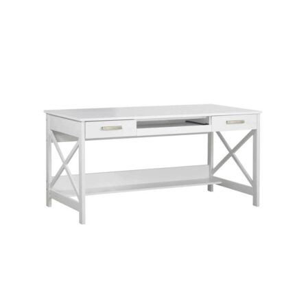 Andy Home Office Study Writing Computer Desk W/ 2-Drawers - Distressed White