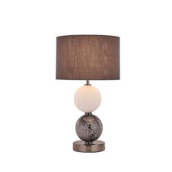 Angie Modern Fabric Shade Orbs Design Metal Table Lamp Light Pewter
