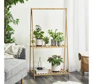 Anori 2 Tier Bamboo Plant Stand With Hanging Bar Neutral