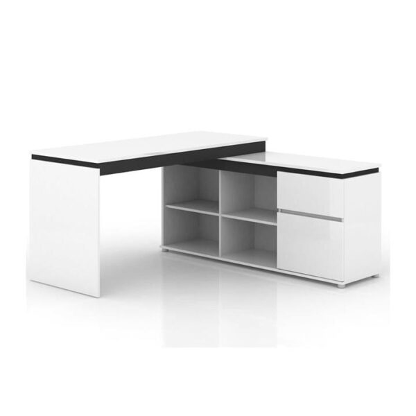 Artemis L-Shape Corner Executive Manager Office Computer Desk Table - High Gloss White