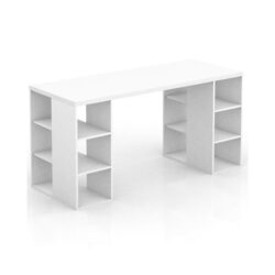 Atlas Study Writing Office Working Computer Desk Table W/ Storage Shelves - White