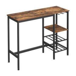 Bar Table with Wine Glass Holder and Bottle Rack Brown