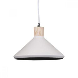 Benson Classic Metal Cone Cord Drop Pendant Light Lamp - Wood Veneer & Milky White Inside