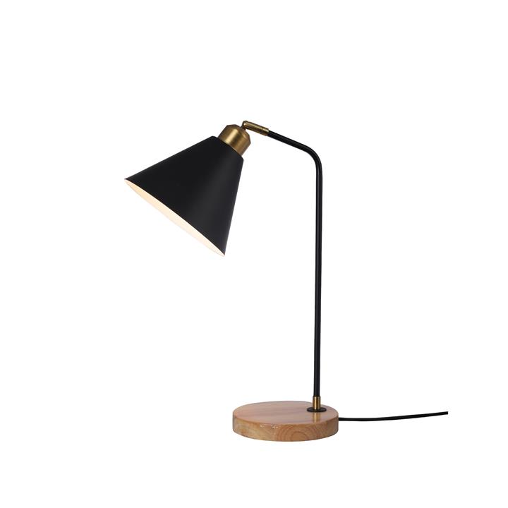 Blake Scandinavian Cone Shape Shade Wooden Base Table Lamp Black