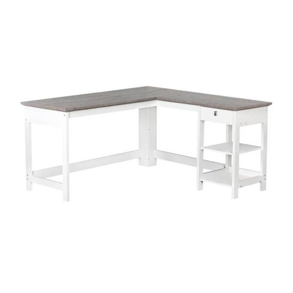 Broweville Corner L-Shaped Office Study Desk 150cm - Grey Oak & White