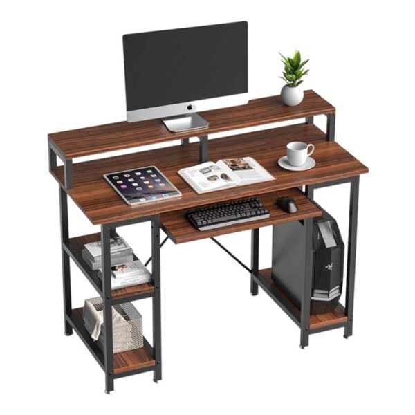 Cabot 2-Tier Writing Study Computer Home Office Desk 120cm W/ Storage - Brown