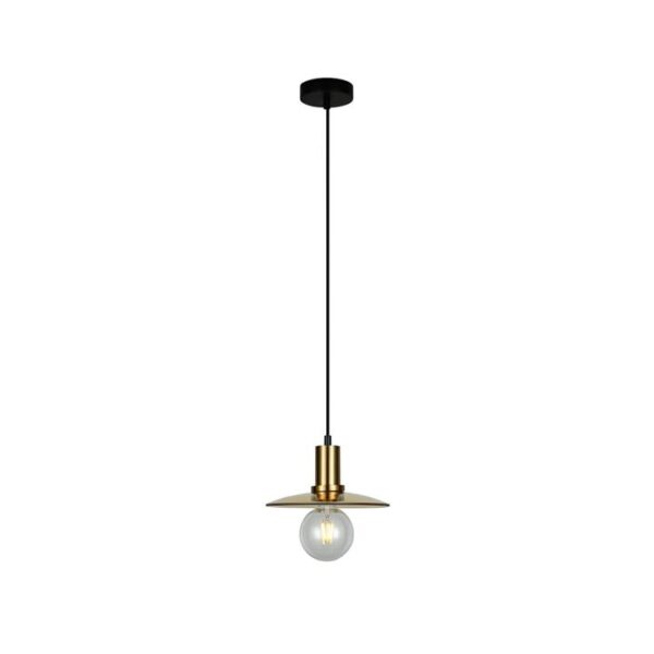 Chaps Pendant Lamp Light Interior ES Amber Glass Coolie W/ Antique Brass Highlight