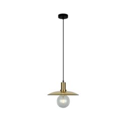 Chaps Pendant Lamp Light Interior ES Amber Glass Coolie with Antique Brass Highlight