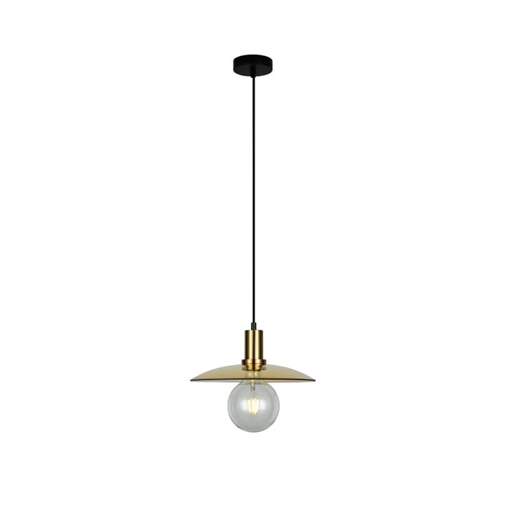 Chaps Pendant Lamp Light Interior ES Amber Glass Coolie with Antique Brass Highlight