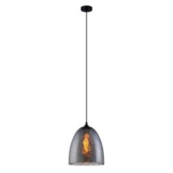Clea Pendant Lamp Light Interior ES Smoke Glass Ellipse W/ Raindrop Black