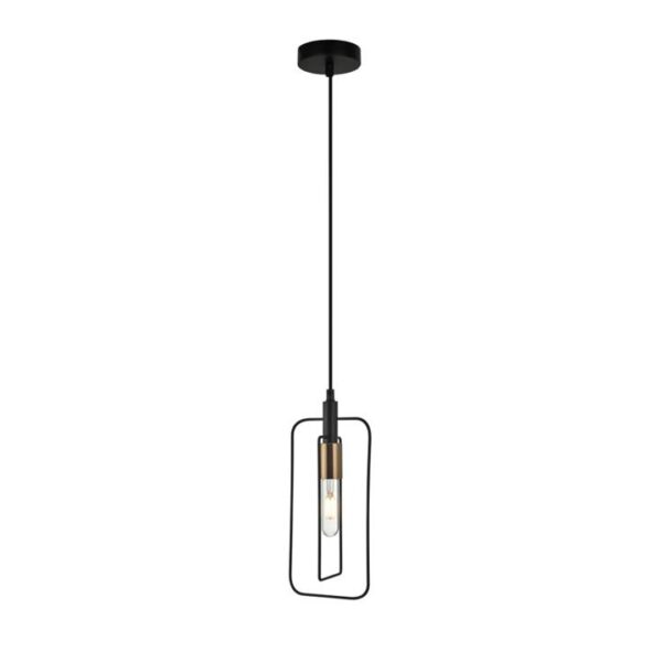 Connor Modern Minimalist Pendant Lamp Light Interior ES Black Rectangular with Antique Brass Highlight OD150m