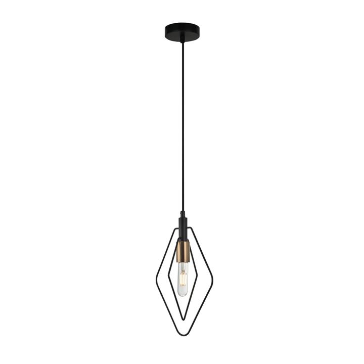 Connor Modern Minimalist Pendant Lamp Light Interior ES Diamond With Antique Brass Highlight Black