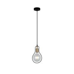 Connor Modern Minimalist Pendant Lamp Light Interior ES Pear With Antique Brass Highlight Black Wire
