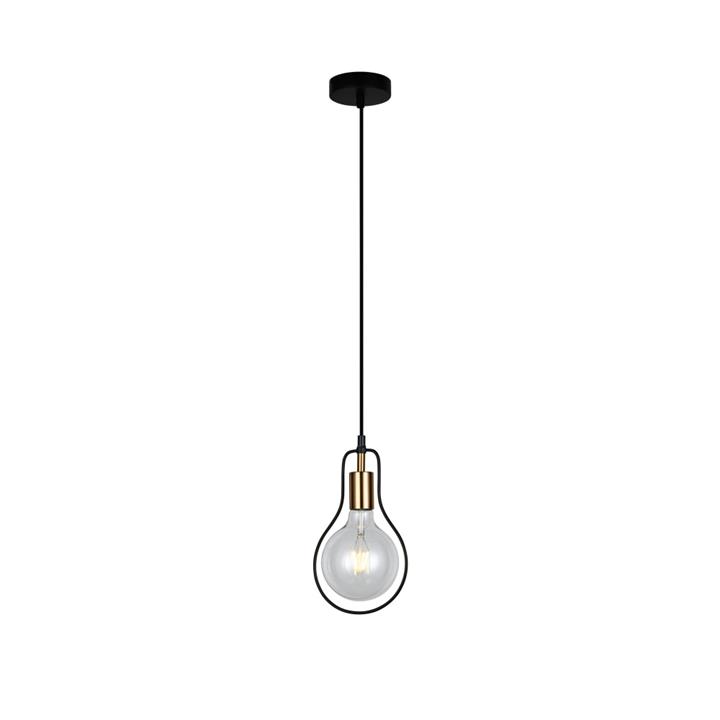 Connor Modern Minimalist Pendant Lamp Light Interior ES Pear With Antique Brass Highlight Black Wire