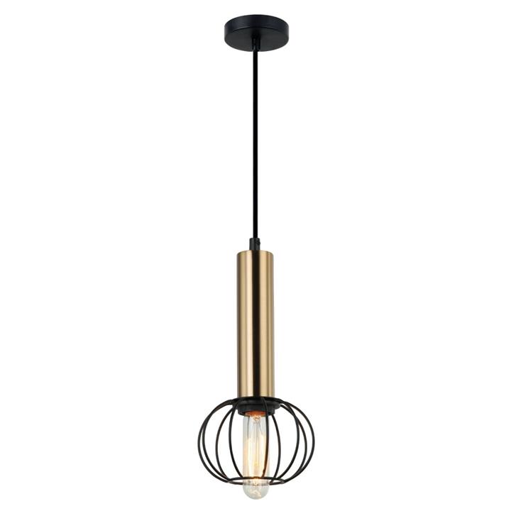 Cora Modern Classic Pendant Lamp Light Interior ES With Antique Brass Matte Black Cage Round