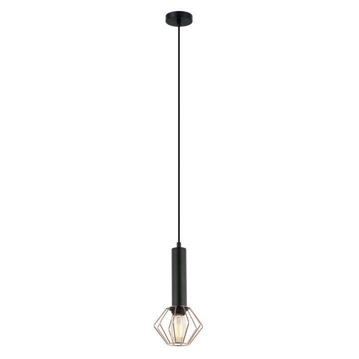 Cora Modern Classic Pendant Lamp Light Interior ES With Copper Cage Diamond Matte Black