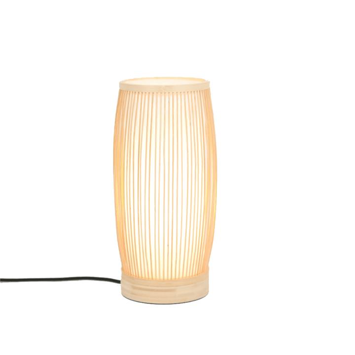 Cylinder Modern Oriental Wooden Hand-Woven Bamboo Table Lamp - Natural