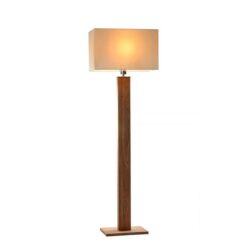 Dionne Modern Elegant Metal Body Wooden Stand Floor Lamp Square Fabric Light Shade - Wood & Creamy White Fabric