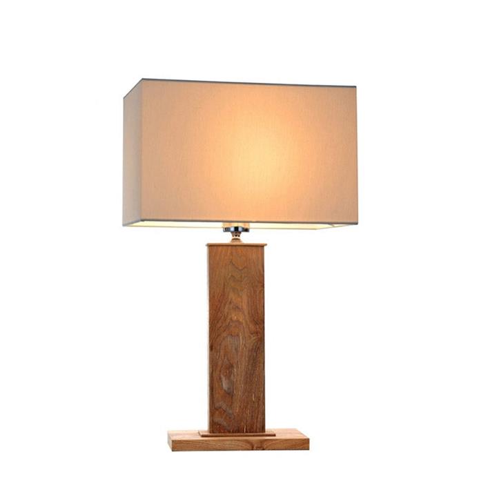 Dionne Modern Elegant Metal Body Wooden Stand Table Lamp Square Fabric Light Shade - Wood & Creamy White Fabric