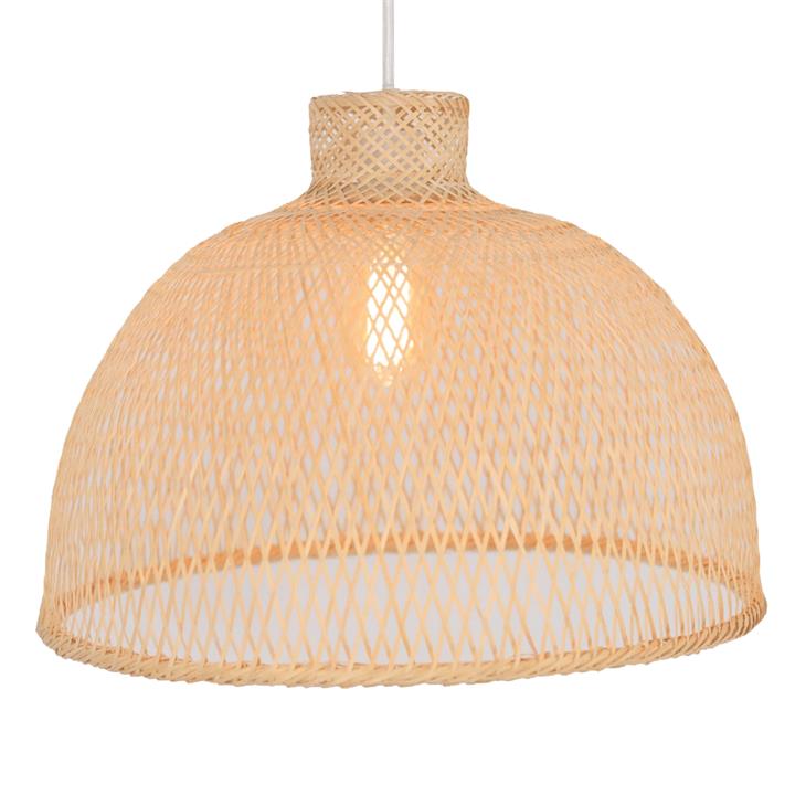 Dome Modern Oriental Wooden Hand-Woven Bamboo Pendant Lamp Light - Natural