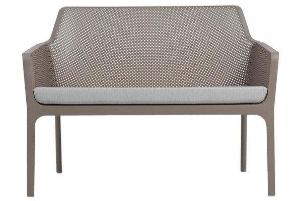 EZ Hospitality Net Outdoor Lounge Chair - Bench With Light Grey Pad - Taupe