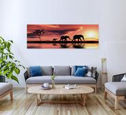 Elephants At Sunset Wall Art Red Extra Large