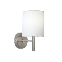 Emily Modern Linen Shade Metal Fixture Wall Lamp Light Satin Chrome / White