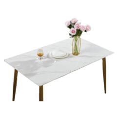 Eniko Rectangular Sintered Stone Dining Table 160cm - Gold & White
