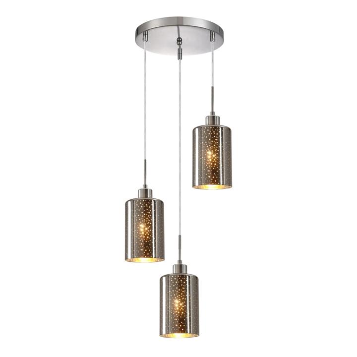 Esme Modern Elegant Pendant Lamp Light Interior ESx3 Chrome Glass with Dotted Effect Round Base