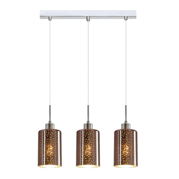 Esme Modern Elegant Pendant Lamp Light Interior ESx3 Copper Glass with Dotted Effect Square Base