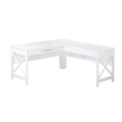 Farmhouse L-Shaped Office Manager Executive Computer Working Desk W/ Drawer - Distressed White
