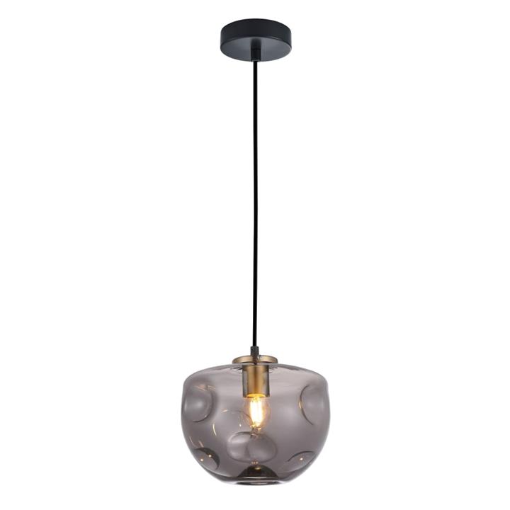Feliz Modern Contemporary Pendant Lamp Light Interior ES Smoke Glass Flat Top Dome Antique Brass Highlight